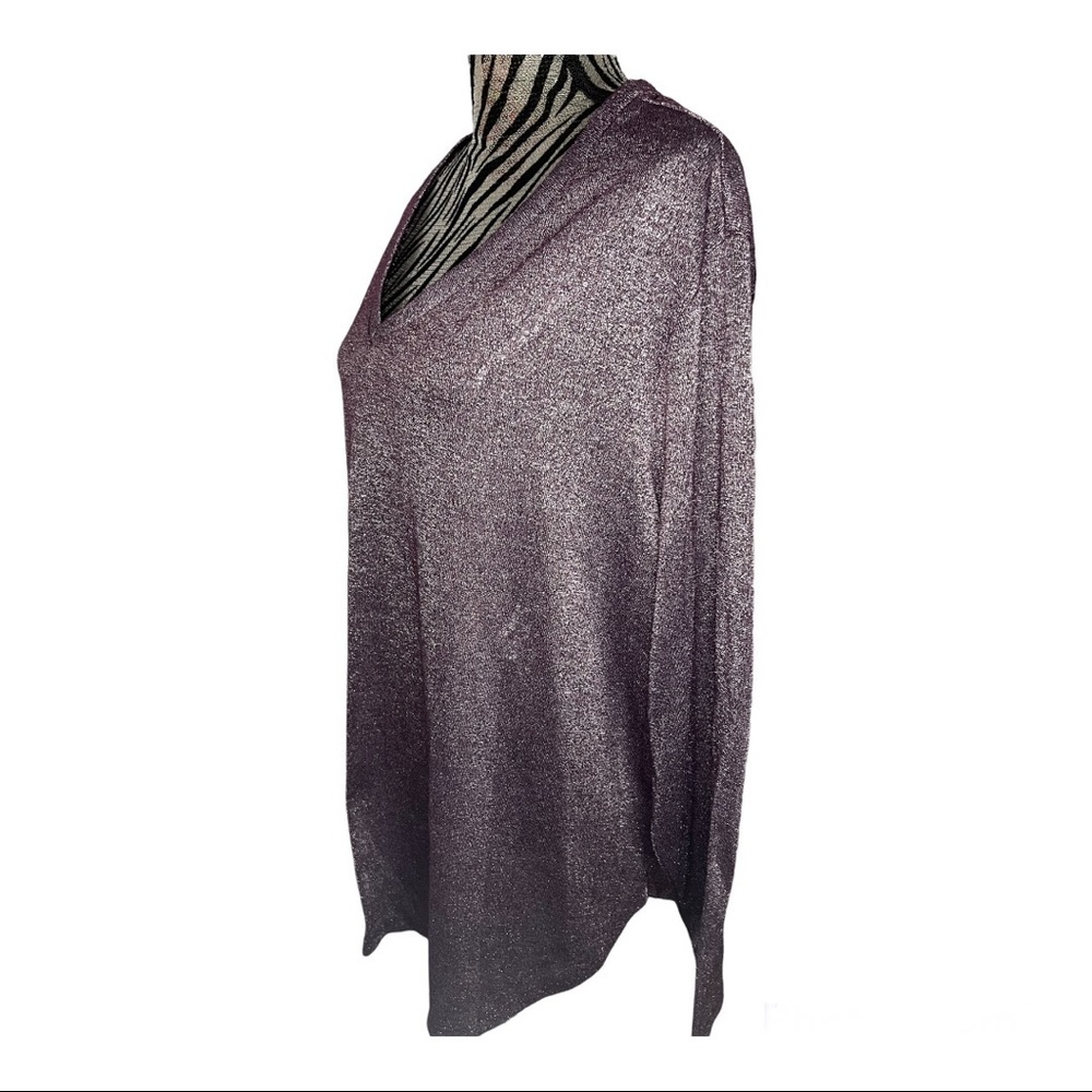 Purple Glitter Long Sleeve Plus Size Blouse - Picture 3 of 6